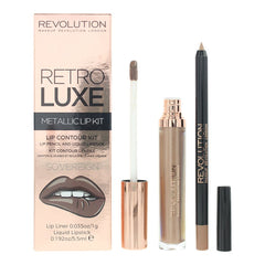 Revolution Retro Luxe Metallic Lip Kit Sovereign Lip Liner 1g & Liquid Lipstick