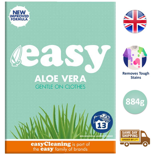 Easy Non Bio Aloe Vera Washing Powder Removes Stains Laundry Detergent 884G X1