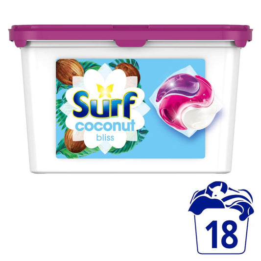 Surf 3 in 1 Capsules Coconut Bliss Long Lasting Fragrance Laundry Pods 18 Washes