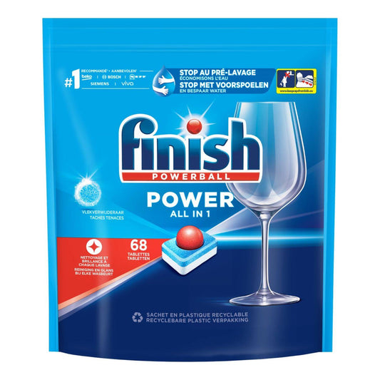 Finish Power All In One Stain Remover Dishwasher 68 Tablet Clean Shine Powerball