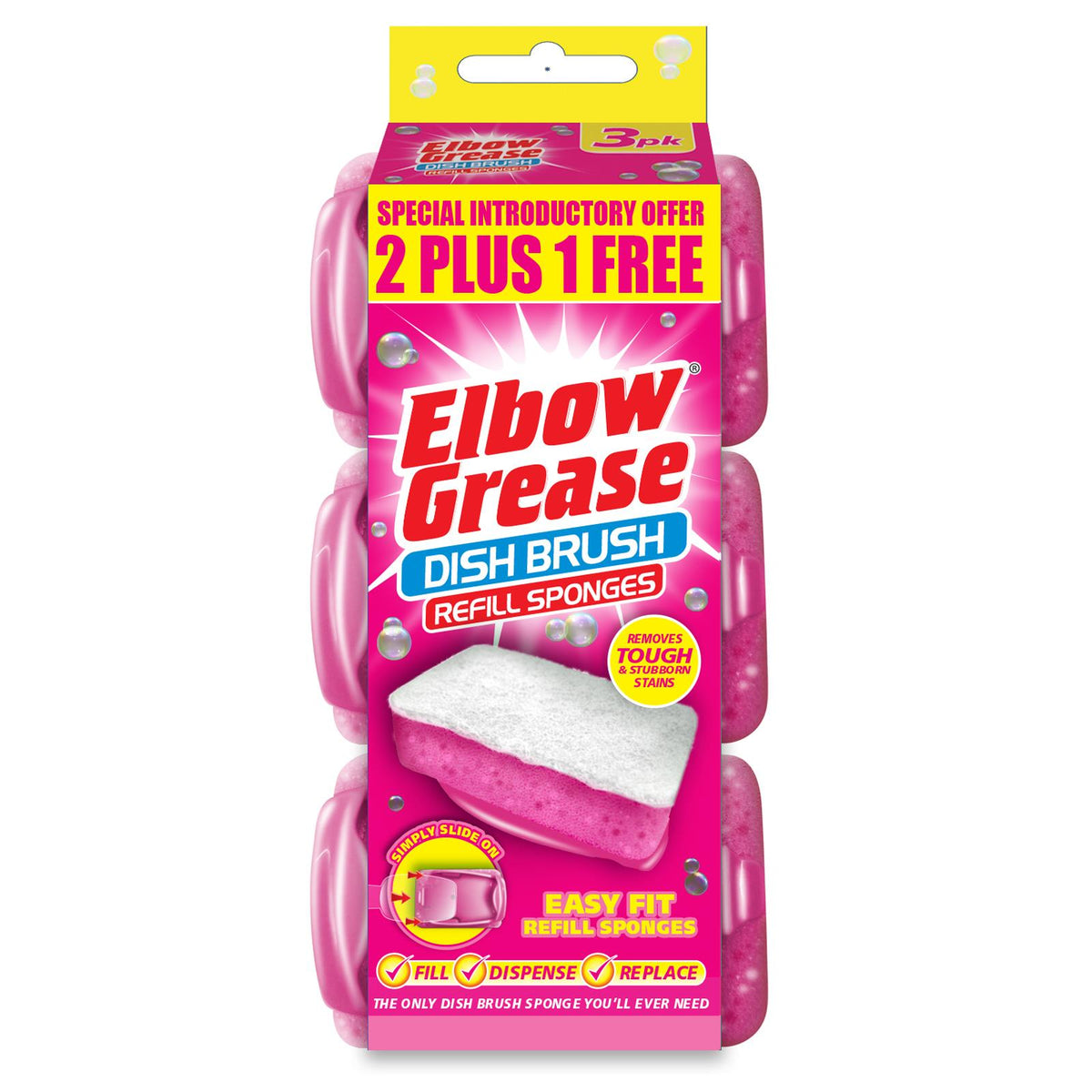 Elbow Grease Washing Up Dish Refill Sponge Liquid Dispenser Dirt Cleaner Pink