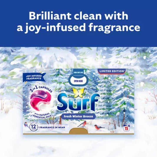 Surf 3In1 Capsules Winter Breeze Fragrance Stain Remover Laundry Detergent 15W