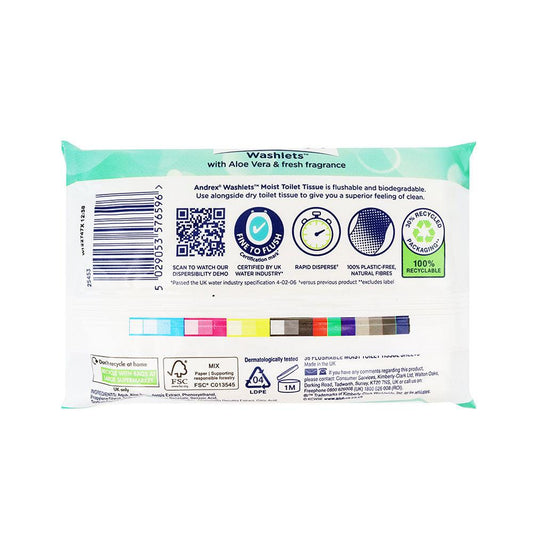 Andrex Washlets Flushable Toilet Tissue Wipes Cleaning Aloe Vera Fresh Fragrance