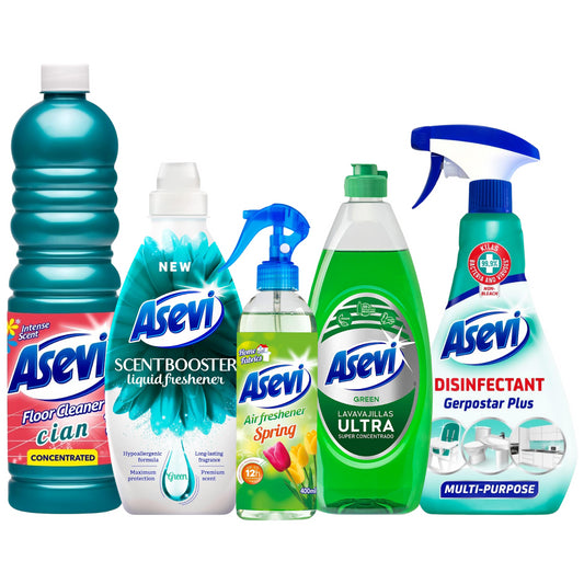 Asevi Bundle Spanish Cleaning Products Bathroom Cleaner Fabric Softener Green