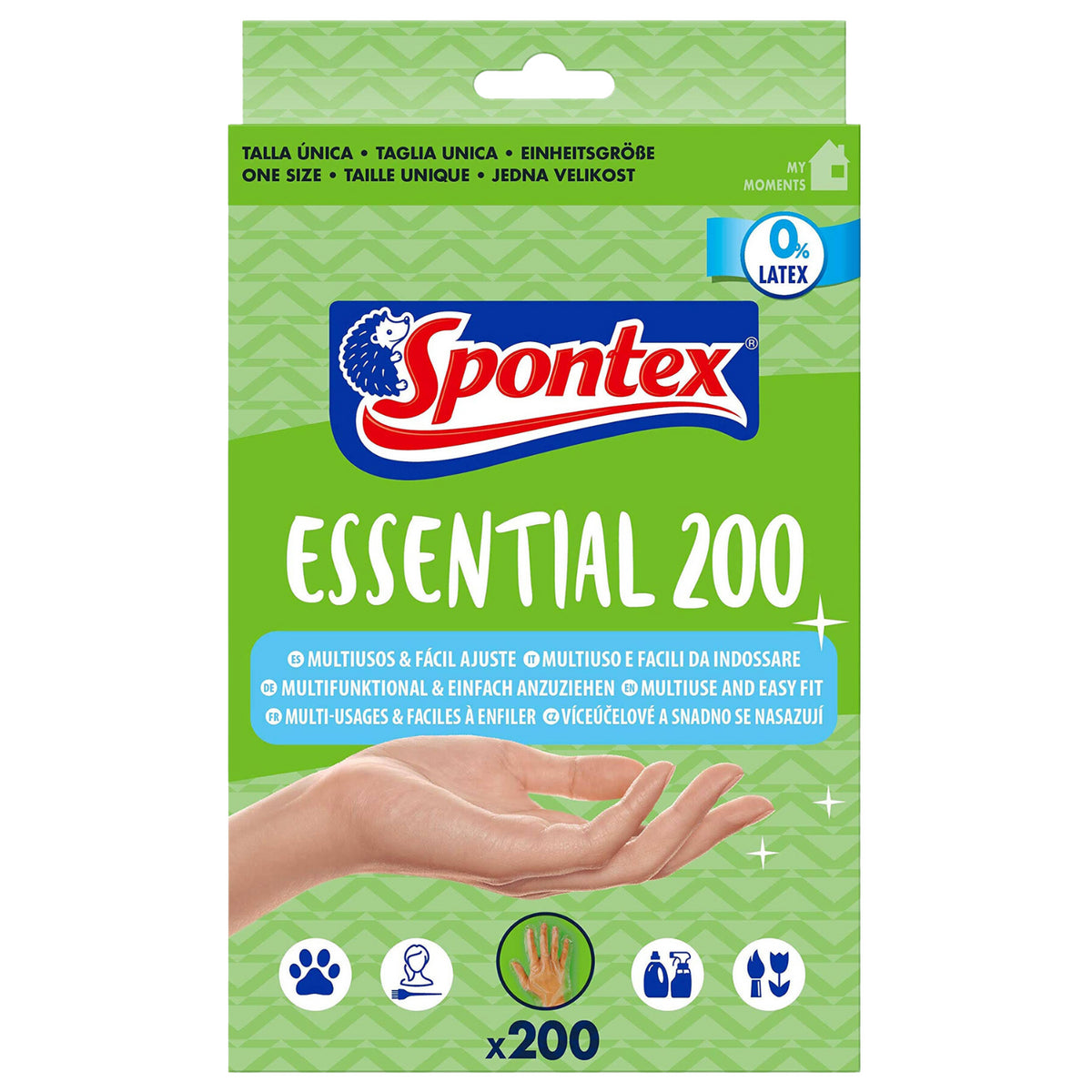 Spontex Essential 200 Gloves Clear Disposable Household Use Powder Latex Free