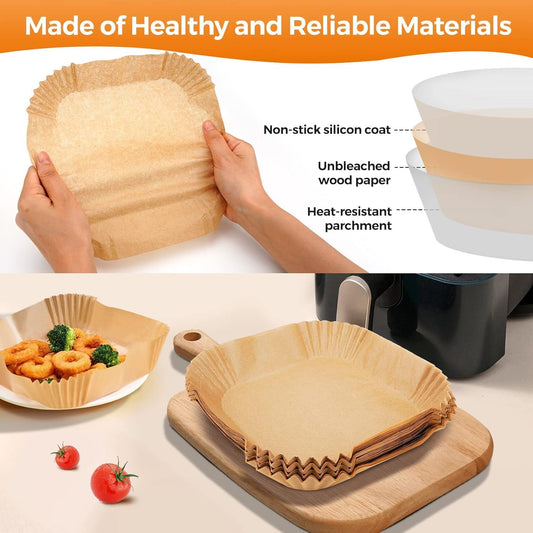 Air Fryer Disposable Non-Stick Baking Steamer Liner Paper Parchment Square 50Pcs