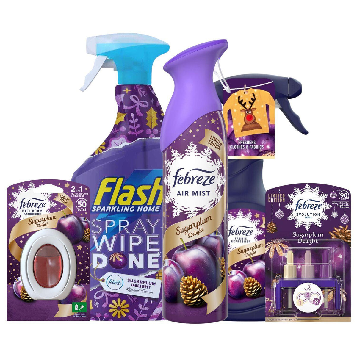 Febreze Sugarplum Delight Home Fragrance Air Mist Plug Refill Flash Spray Bundle