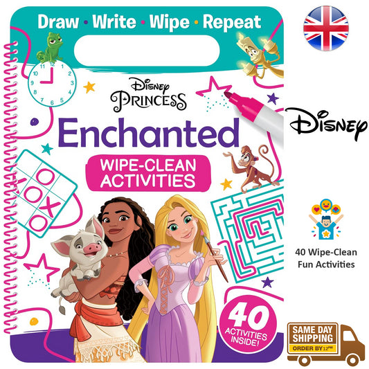 Disney Princess Clean & Wipe Activities For Girls Kids Draw Write Repeat