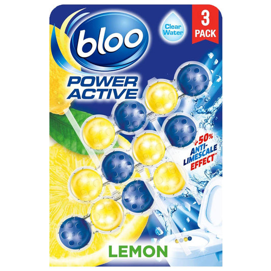 Bloo Power Active Toilet Rim Block Freshener Anti Limescale 3 Pack Lemon 50G