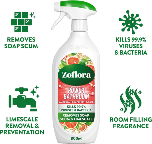 Zoflora Bathroom Soap Scum Remover Spray Caribbean Grapefruit & Lime 800ml