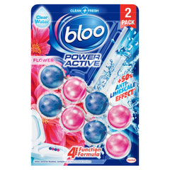 Bloo Power Active Toilet Rim Block Freshener Anti Limescale Twin Pack Flower 50G
