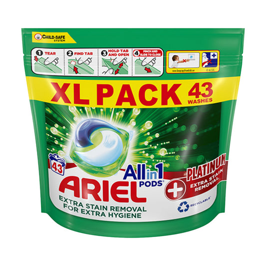 Ariel All In 1 Pods Cloth Fabric Detergent Liquid Tablets Stain Platinum 43 Wash