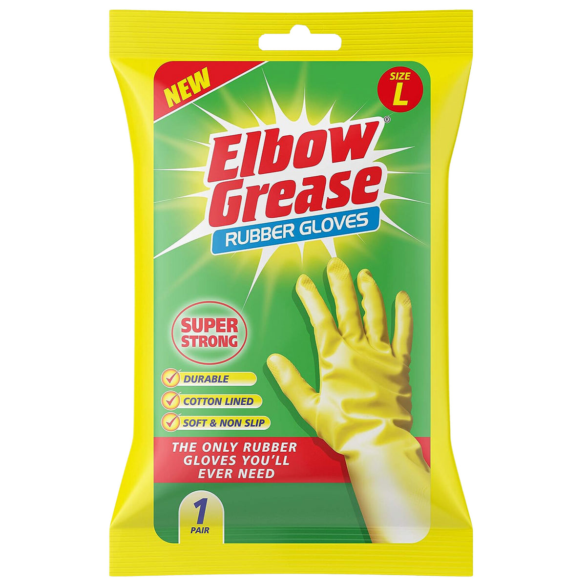 Elbow Grease Household Rubber Gloves Large Strong Non Slip Durable Washing Up