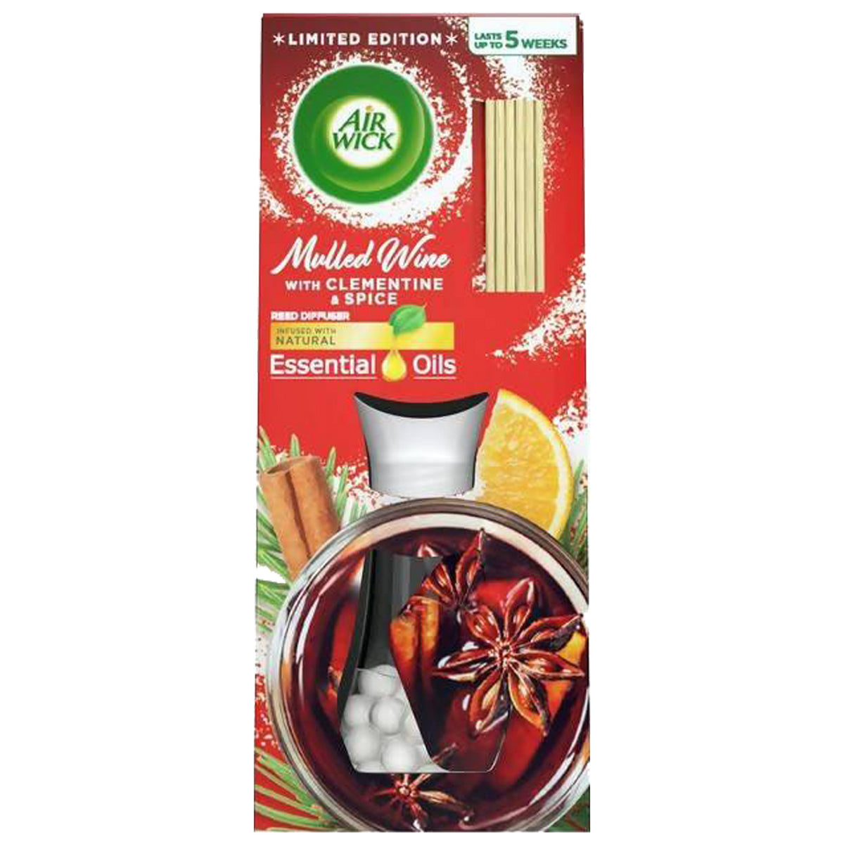 Airwick Reed Diffuser Home Air Freshener Scented Natural Oil Mulled Wine 33ml