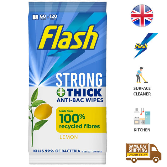 Flash Multi Surface Cleaning Disinfectant Antibacterial Wipe Thick Cleaner Lemon