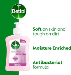 Dettol Hand Wash Liquid Antibacterial Handwash Pump Moisture Enriched Rose 250ml