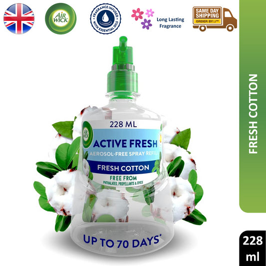 Air Wick Active Fresh Spray Refill Air Freshener Fresh Cotton Fragrance 228ml