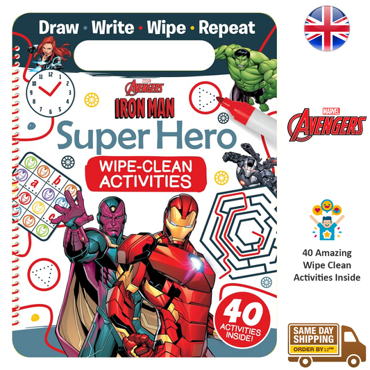 Marvel Avengers Iron Man Clean Wipe Activities Book For Kids Draw Write Repeat