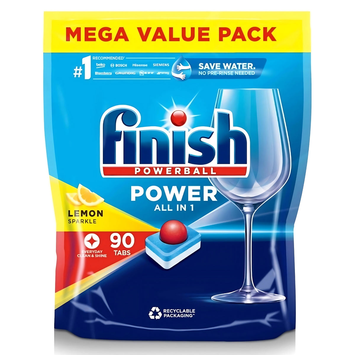 Finish Powerball Classic Dishwasher Cleaner 90 Tabs Lemon Sparkle