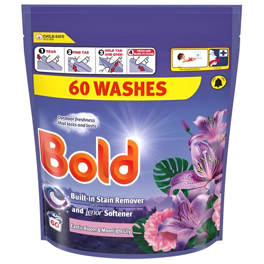 Bold Exotic Bloom & Moonlight Lily Laundry Pods 60 Washes 1182g Lenor Softener Stain Remover