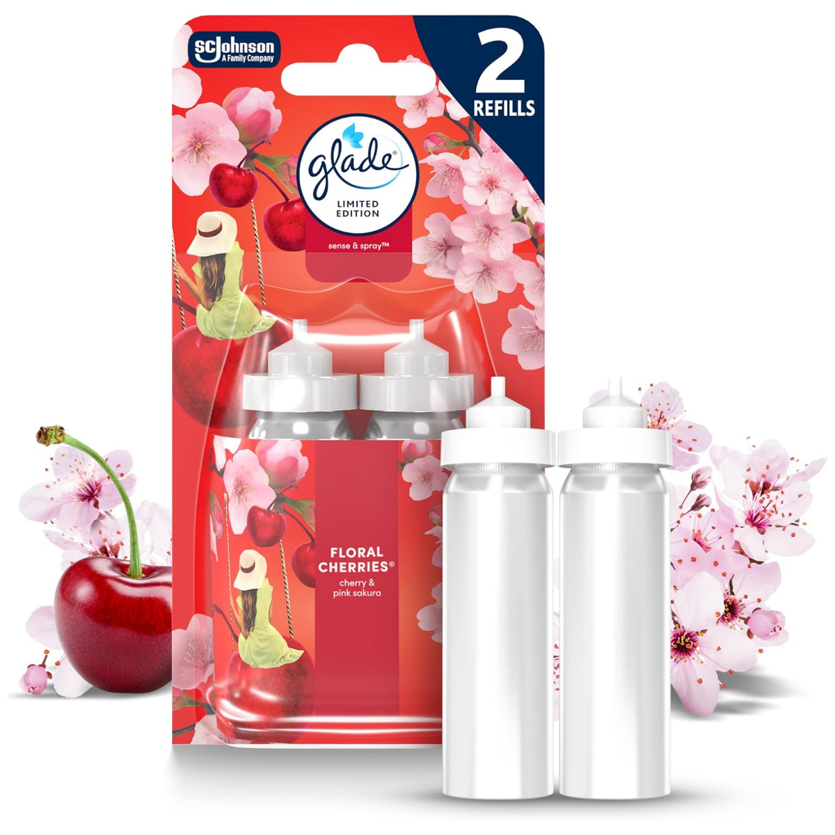 Glade Sense & Spray Floral Cherries Air Freshener Refill Duo (2 x 18ml) - Limited Edition - Home Office Hotel