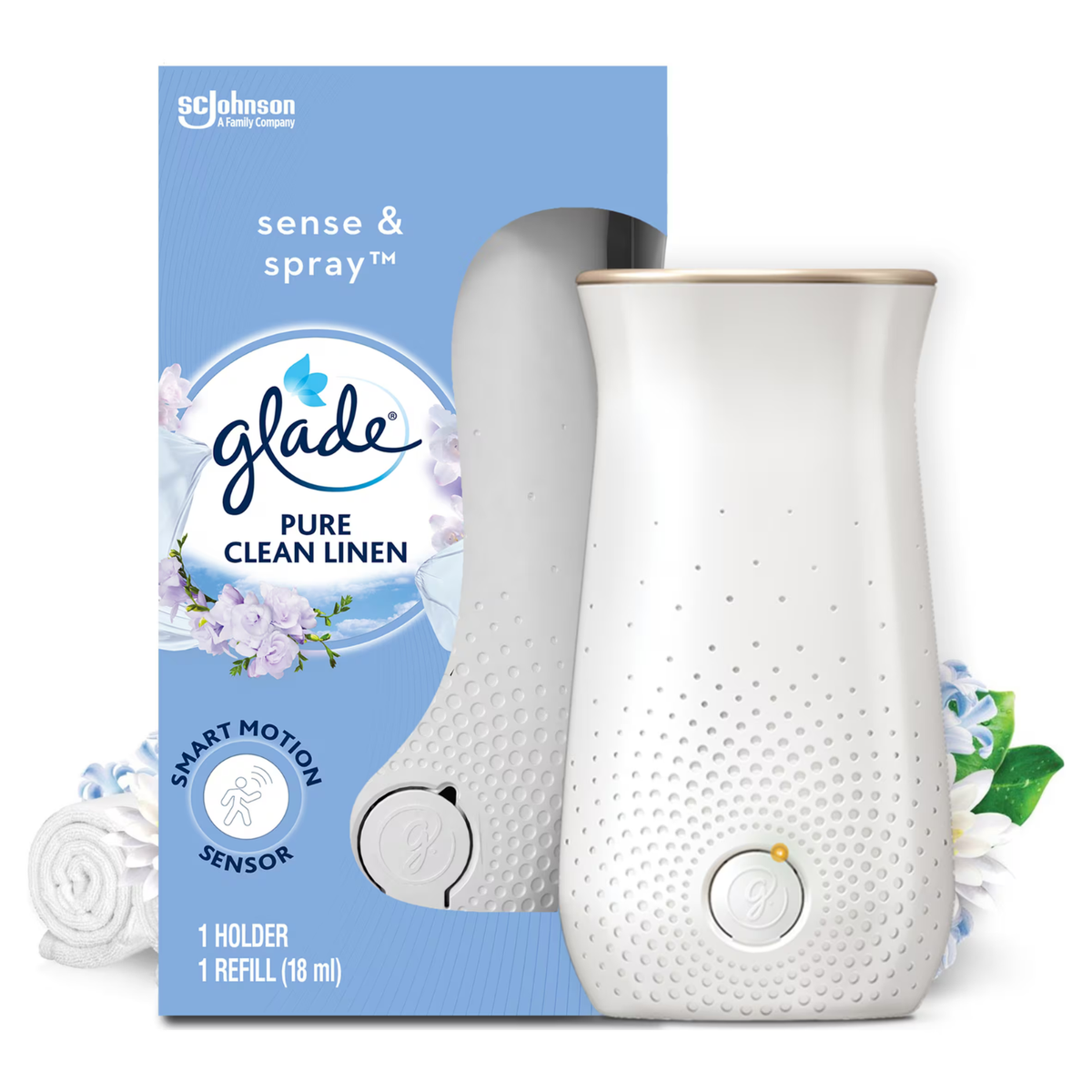 Glade Sense & Spray Room Fragrance with Motion Sensor Holder & 1 Refill Pure Clean Linen 18ml