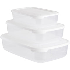Wilko Rectangle Food Storage Container Clear Plastic Picnic Lunch Box Lid 3Pk