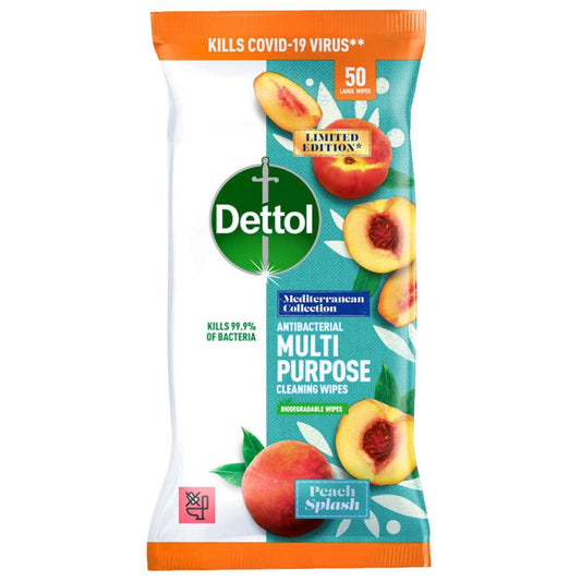 Dettol Peach Splash Scented Multipurpose Surface Cleaning Biodegradable 50 Wipes
