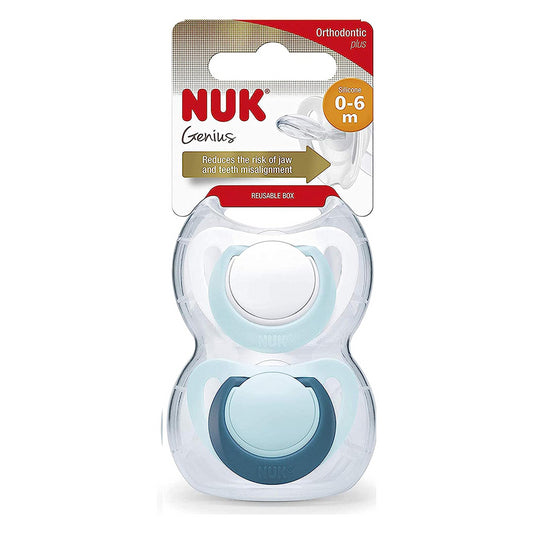 Nuk Genius Newborn Baby Dummies Soft & Flexible Silicone Blue Soothers 2Pk 0-6 M