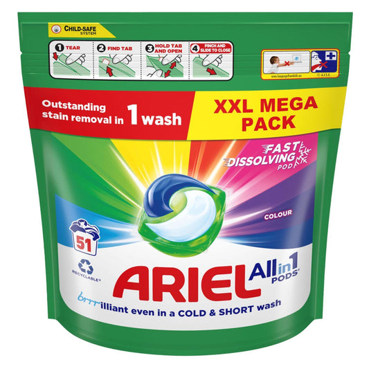 Ariel Colour All In 1 Pods Laundry Stain Remover Detergent Washing Tablet 51Wash