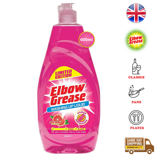 Elbow Grease Washing Up Liquid Kitchen Dish Oil Grease Cleaner Pink Blush 600ml