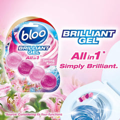 Bloo All In 1 Brilliant Toilet Gel Rim Block Cleaner Freshener Spring Rain 42G