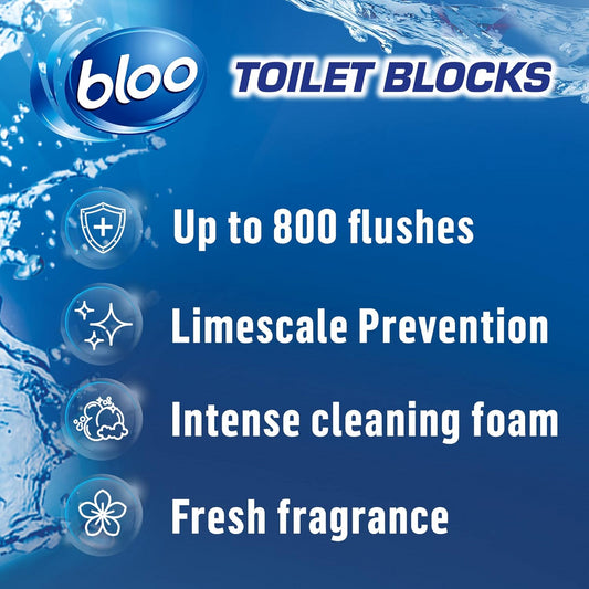 Bloo Limescale Prevention Toilet Block 2In1 Cleaning Foam Clean Fresh Blue Water