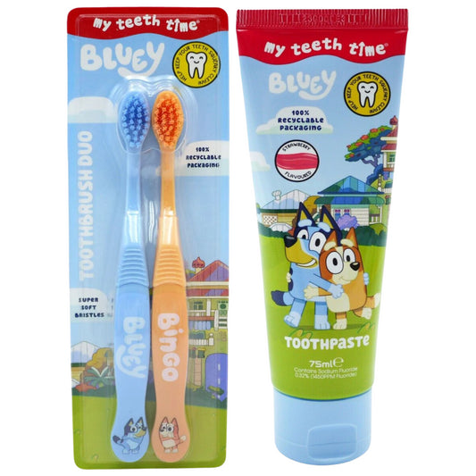 Bluey Children Fluoride Toothpaste & Toothbrush For Kids Oral Care Bundle Set