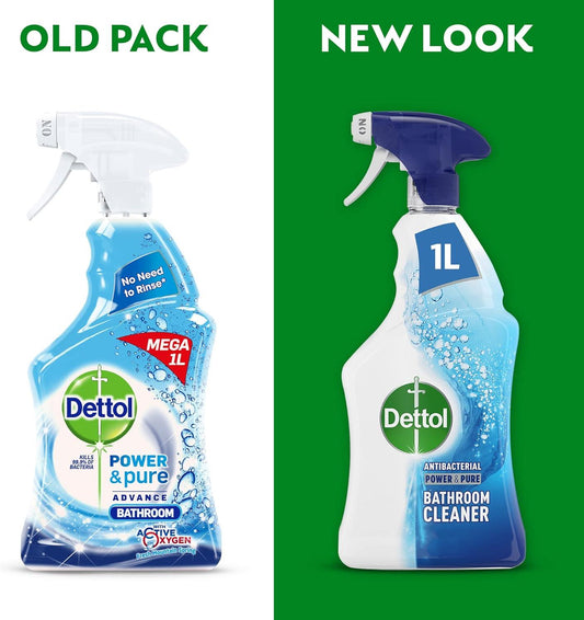 Dettol Power & Pure Bathroom Cleaner Spray Anti Bacterial Grease Limescale 1L