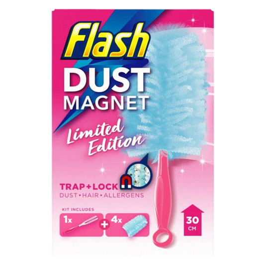 Flash Dust Standard Starter Magnet Duster TrapLock Pink Kit 1 Handle 4 Refills