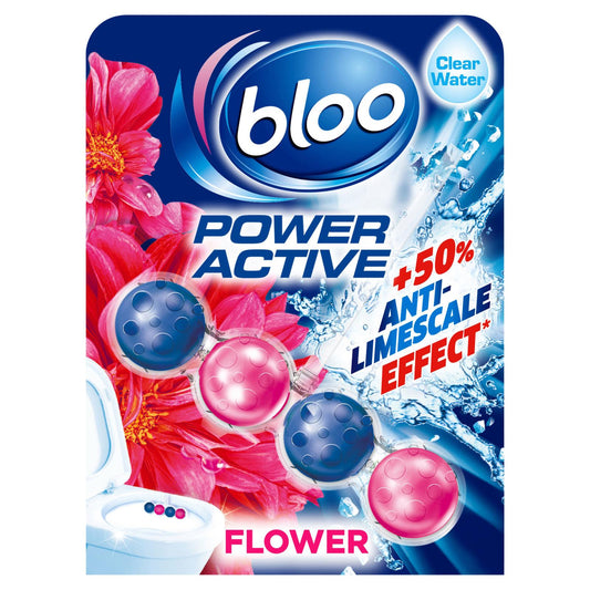 Bloo Power Active Toilet Rim Block Freshener Anti Limescale Flower 50G