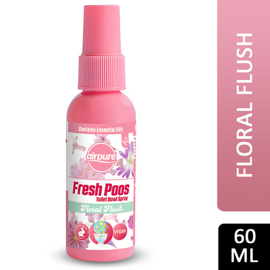 Airpure Fresh Poos Toilet Bowl Spray Air Freshener Fragrance Floral Flush 60ml