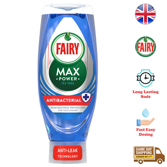 Fairy Max Power Washing Up Liquid Kitchen Dish Grease Cleaner Tea Tree 640ml