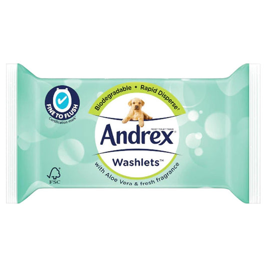 Andrex Washlets Flushable Toilet Tissue Wipes Cleaning Aloe Vera Fresh Fragrance