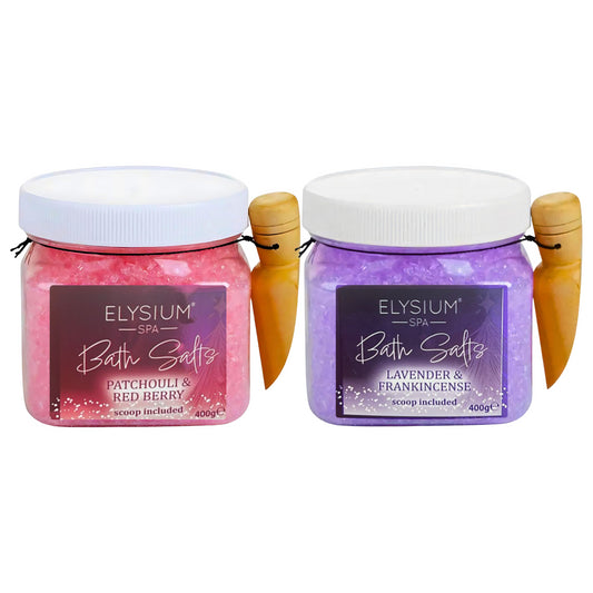 Elysium Spa Relaxing Bath Soak Scoop Included Salt Patchouli Lavender Bundle Set