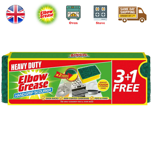 Elbow Grease Heavy Duty Hand Grip Scourer Sponge Removes Kitchen Tough Stain 4Pk