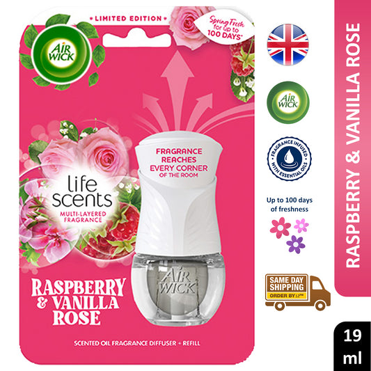 Air Wick Plug In Refills Air Freshner Raspberry Vanilla Rose Liquid Oil 19ml X1