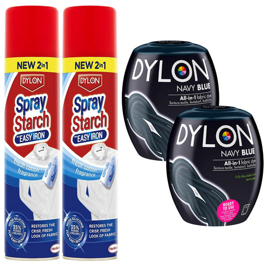 Dylon Strach Spray Crisp 300ml Fabric Dye Pod Washing Machine Navy Blue Bundle