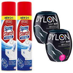 Dylon Strach Spray Crisp 300ml Fabric Dye Pod Washing Machine Navy Blue Bundle