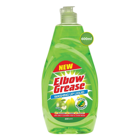 Elbow Grease Washing Up Liquid Kitchen Dish Oil Grease Cleaner Apple Fresh 600ml