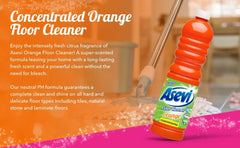 Asevi Concentrated Hard Floor Cleaner Liquid Dirt Remover Orange 1L