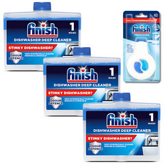 Finish Dishwasher Deep Cleaner X3, Freshener Scent X1 Odour Defence Bundle Set