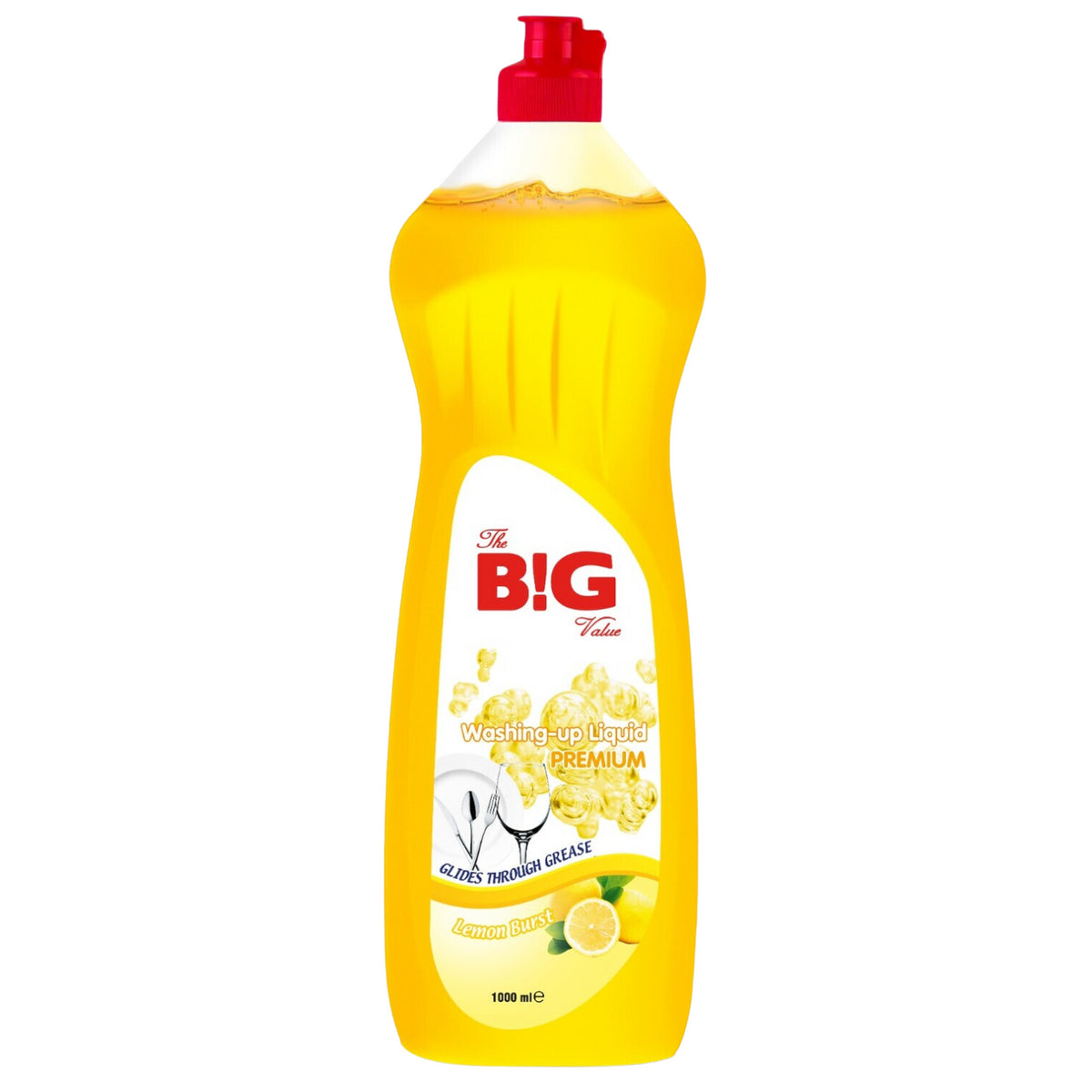 The Big Value Lemon Burst Premium Washing Up 1L Liquid Hand Washing-Dishes Pots