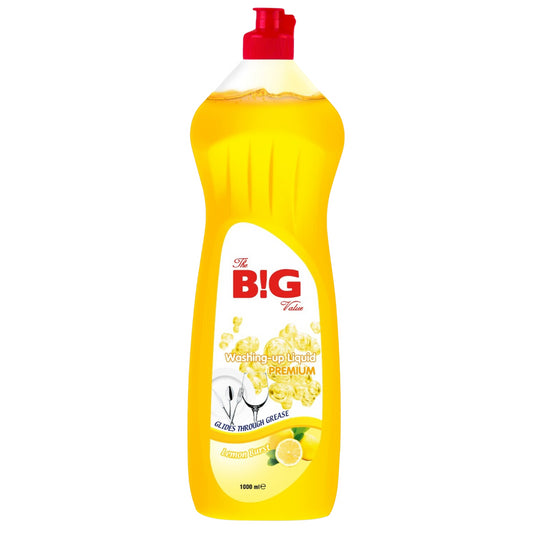 The Big Value Lemon Burst Premium Washing Up 1L Liquid Hand Washing-Dishes Pots